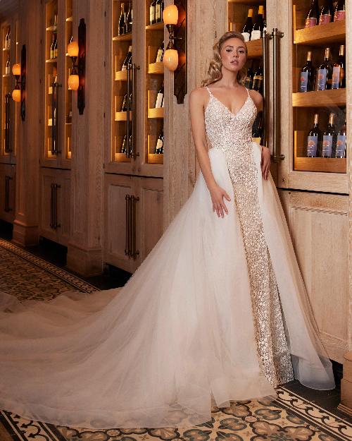 La22248 vintage beaded wedding dress with overskirt and v neckline1